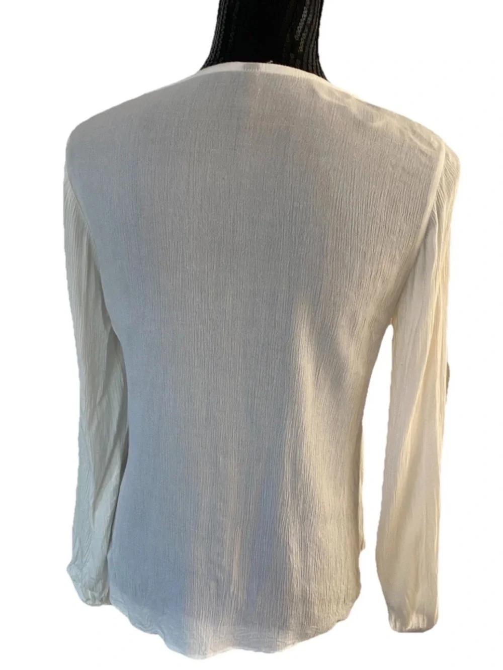 Tiffosi Women's Ivory Peasant Boho Blouse Top with Black Embroidery Women’s Sz S - Picture 3 of 16